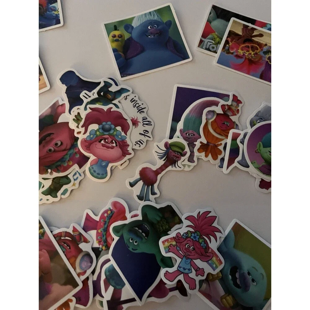 50 PCs Trolls Movie Stickers Birthday Party Favors Labels Gift Tags Bag Fillers